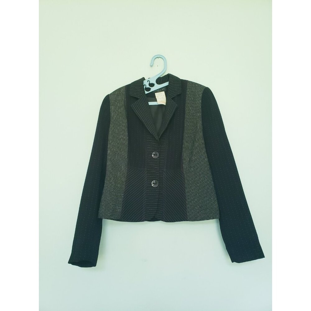 VTG Lana Lee Womens 10 Jacket Cropped Retro Black Gray Artsy Pinstripe Indie